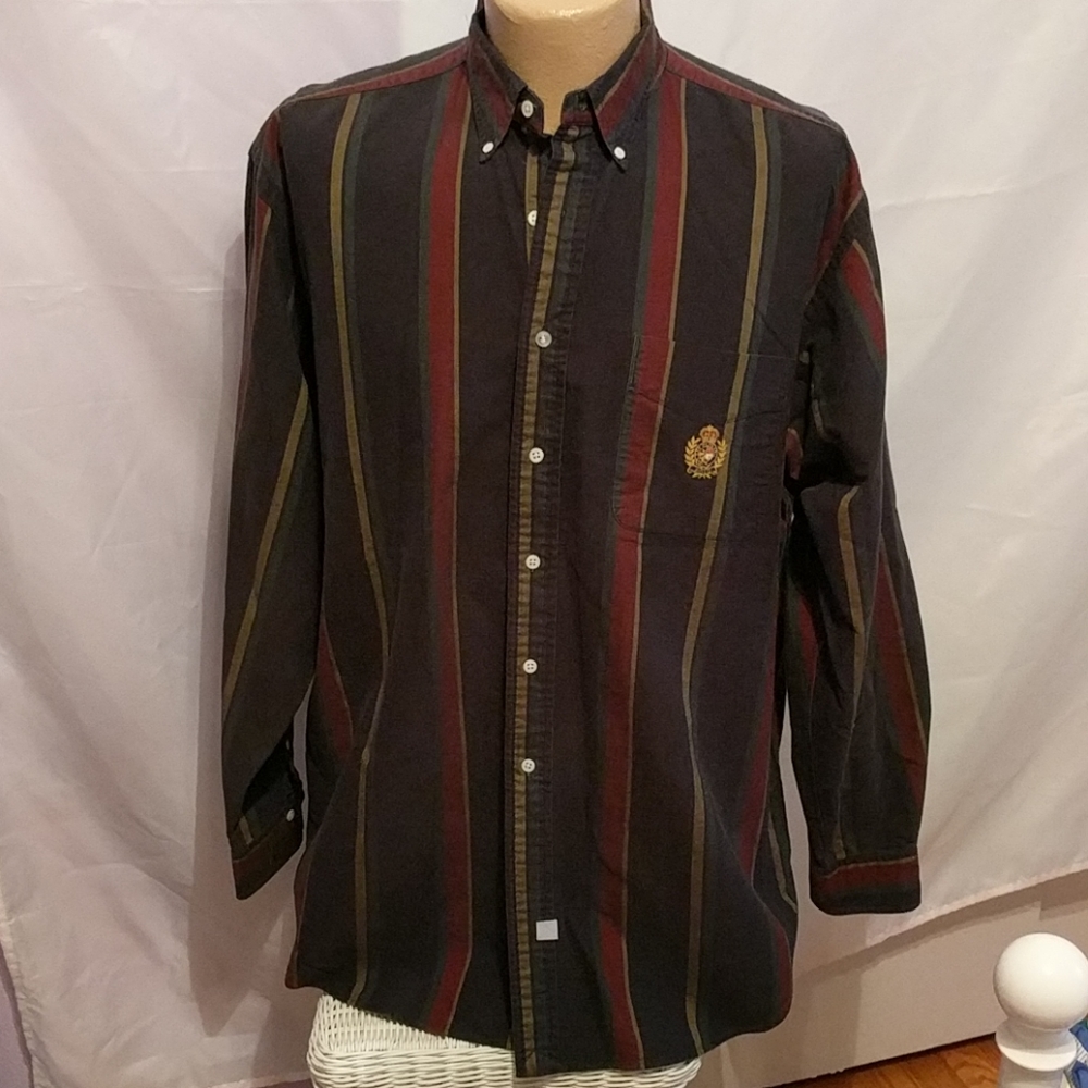 Ralph Lauren XL Vintage Cotton Stripe Crest Button